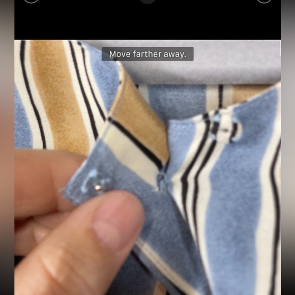 Linda David 100% Silk Stripe Tunic Blue Tan Medium - Picture 2 of 7